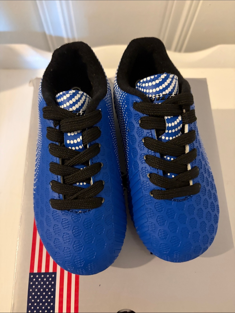 Kids Blue Soccer Cleats with Black Laces